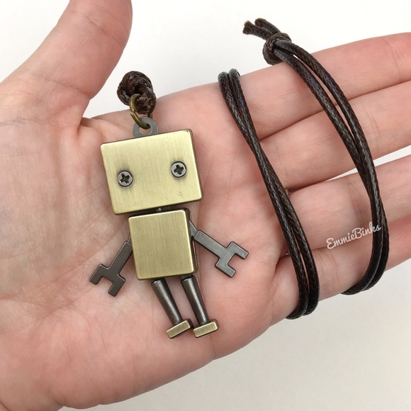 New Metal Robot 2 Sided Pendant Necklace | Unisex Rustic Robot Moving Limbs - Picture 6 of 16